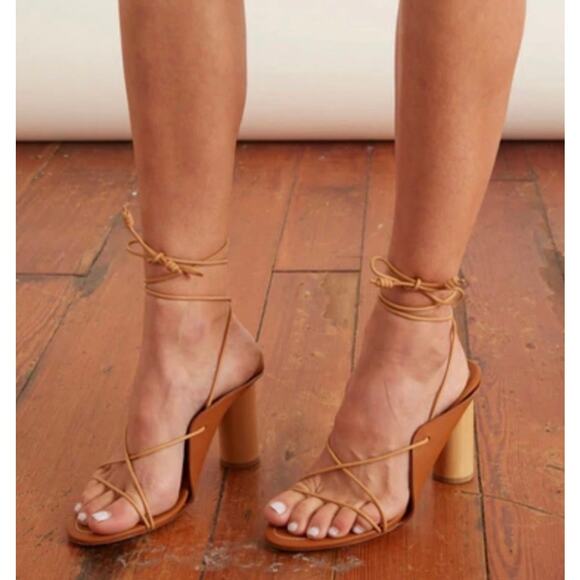 Ulla Johnson Roxie Tan Leather Lace Up Heels Saddle 10 Size 41 Sandals - Picture 1 of 13